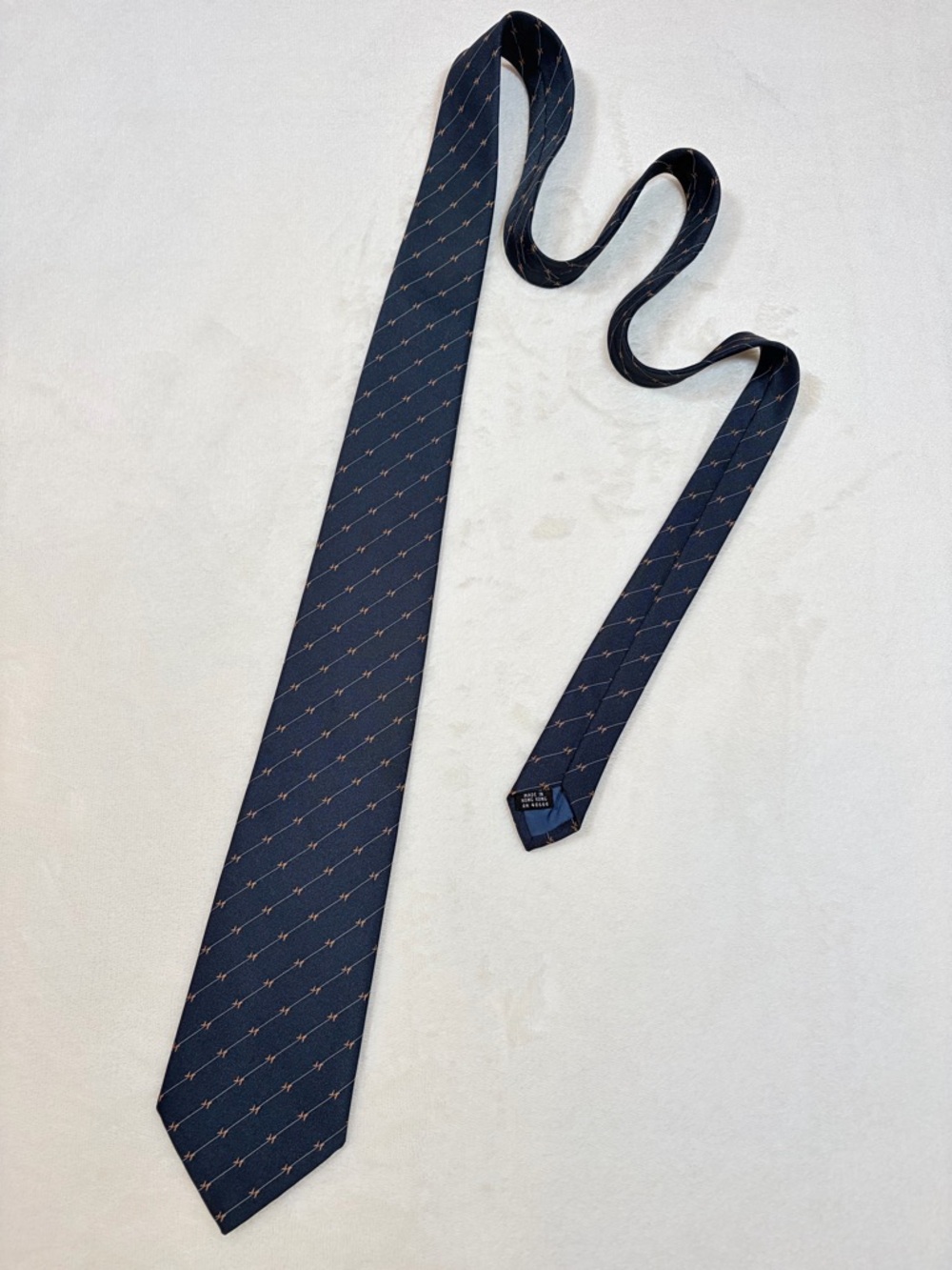 Vintage Fabrini Men's Geometric Navy Gold Classic Tie Woven Polyester One Size